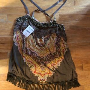 BRAND NEW FREE PEOPLE brown and paisley print tank